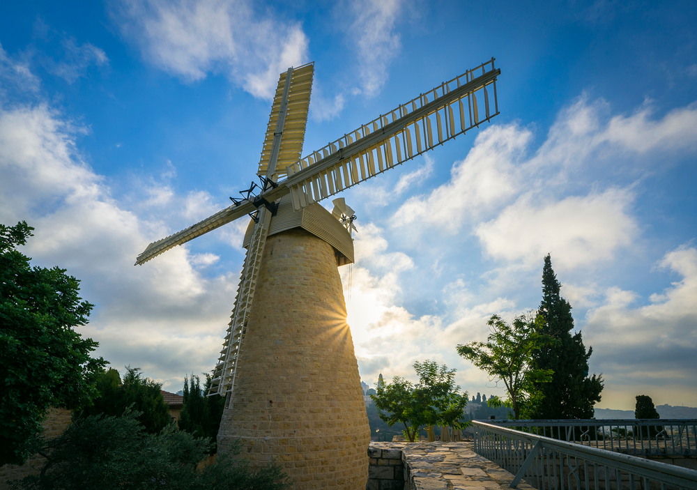 Sunburst at the historic windmill in Yemin Moshe