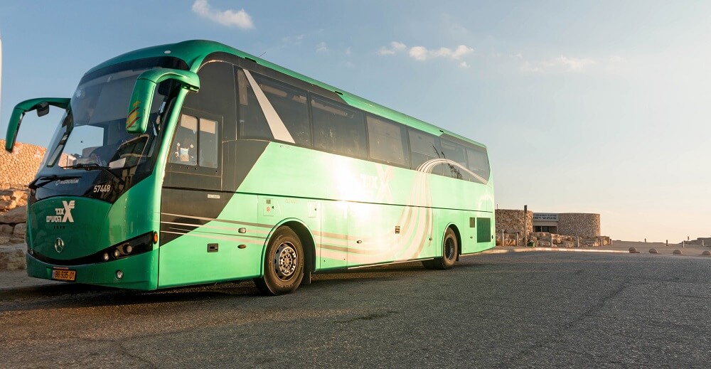 Egged bus is picking up passengers on the way to the Dead Sea