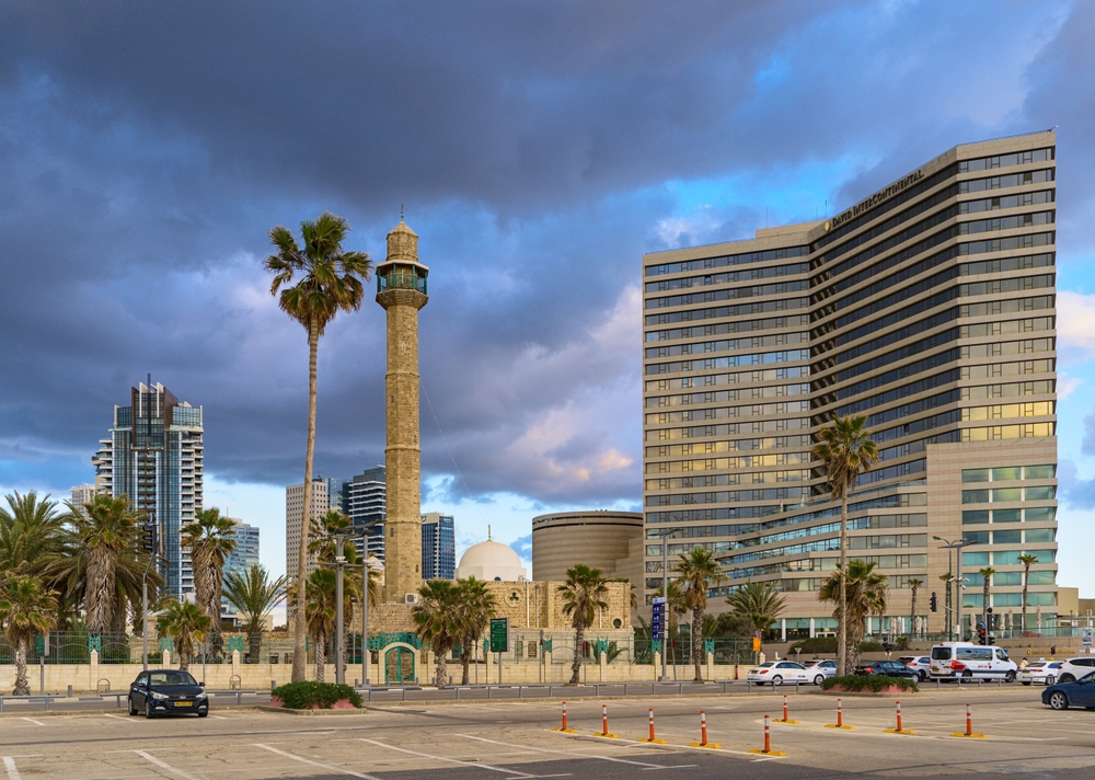 The David Intercontinental Hotel against a cloudy sky at sunset