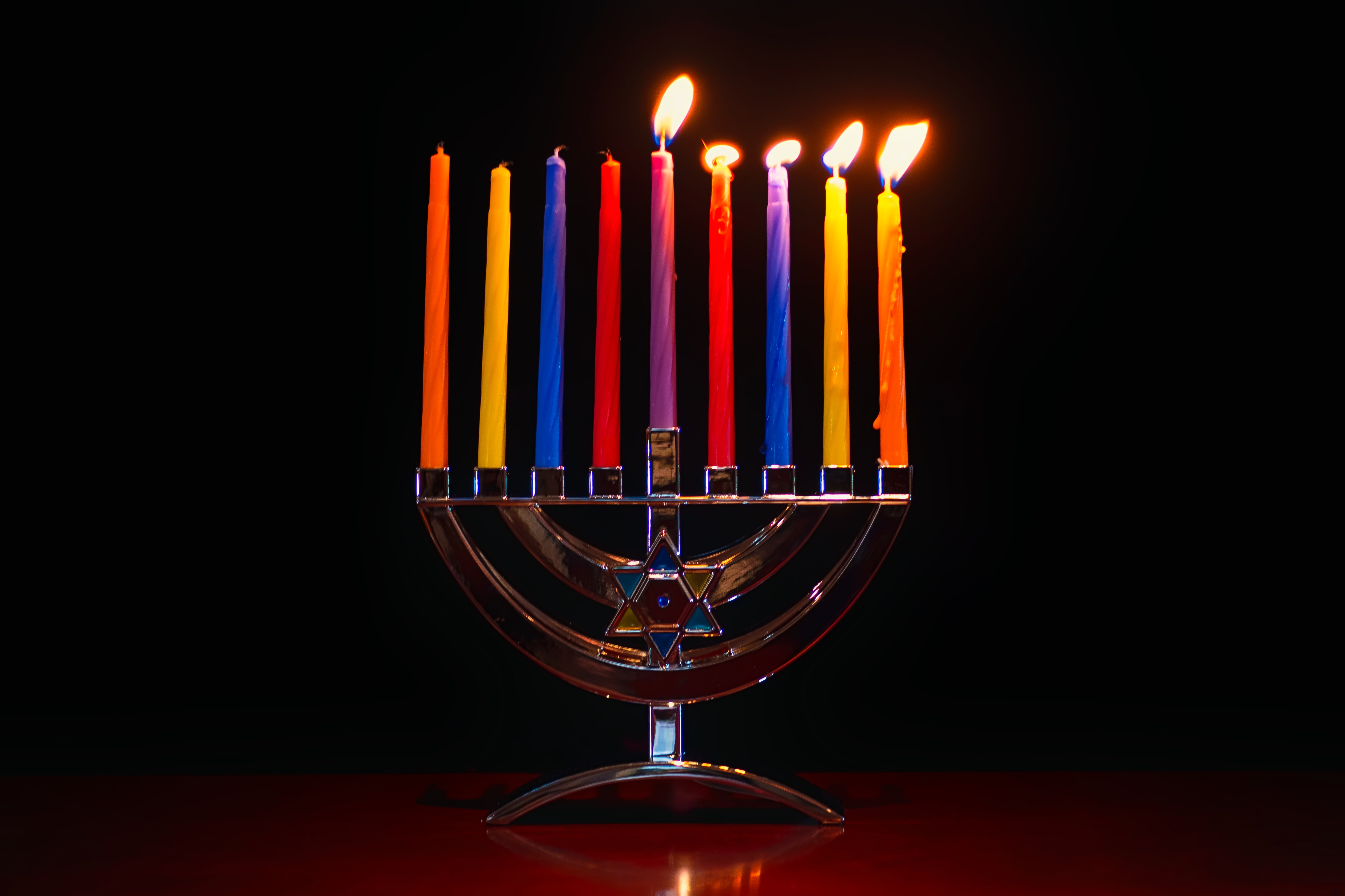 Hanukkiah with 5 lit candles