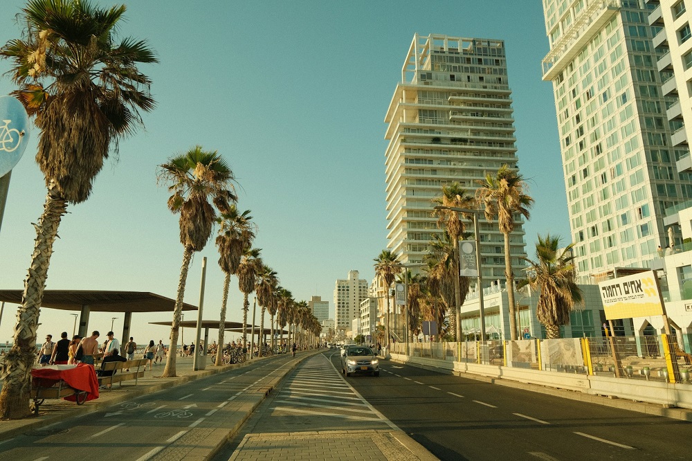 The beach promenade in Tel Aviv is a favorite spot for the secular public