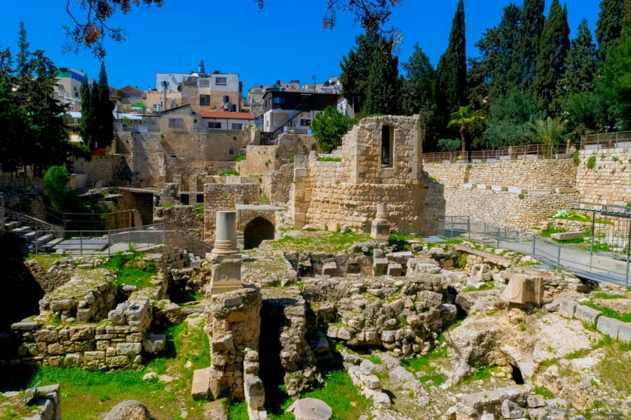 Ancient Pool of Bethesda ruins in Jerusalem, Israel.