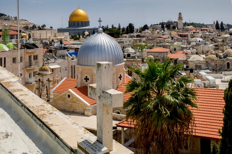 Panoramic view on old part of Jerusalem from roof of Austrian Hospice, Israel