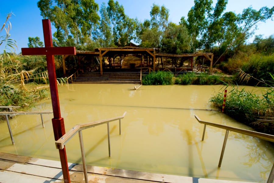 Baptismal site Qasr el Yahud on the Jordan river near Yericho is according to the bible the place where Jesus Christ is being baptized by John the baptist.